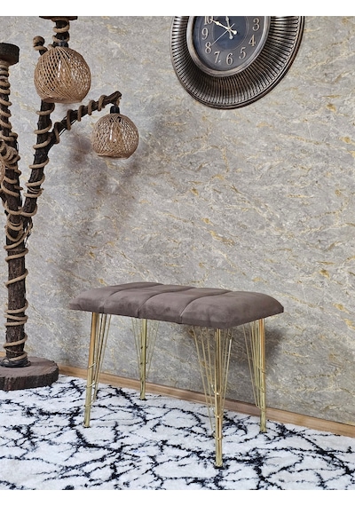 Zafir Metal Gold Tel Ayaklı 60 Cm Puf Bench - Puf - Bench - Oturak - Mutfak Oturağı - Antre Oturağı Kahverengi