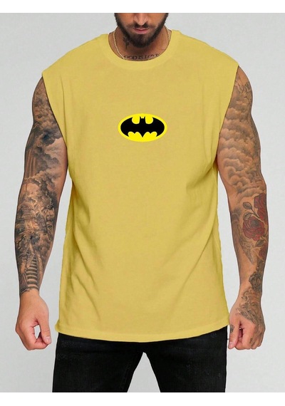 Batman Baskılı Kolsuz Tişört Sari