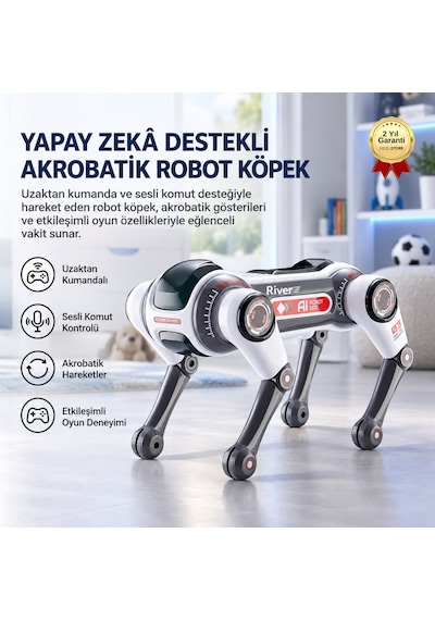 Uzaktan Kumandalı Yapay Zekâ Ses Kontrollü Akrobatik Robot Köpek Oyuncak-1749 Gri - Siyah