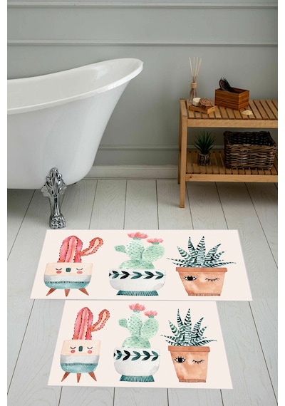 Eliana Home Dijital Baskı 2'li Banyo Paspas Takımı Lna5-sm195 100x60 Ve 60x50 Cm Bej