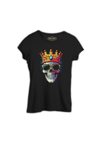 Kralların Ötesinde - Kurukafa Baskılı Siyah Bayan Tshirt 001