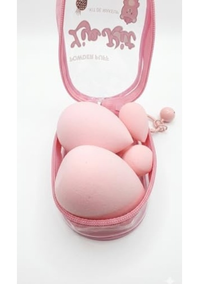Tr Rose Cosmetics 5'li Pembe Makyaj Süngeri Seti - Özel Fermuarlı Yıldız Anahtarlıklı Çanta Dahil - Fondöten, K