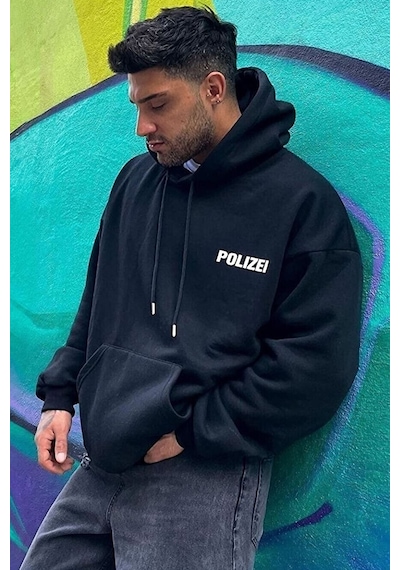 Uyguntarz Unisex Polizei Sırt Baskılı Sweatshirt siyah