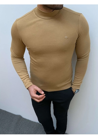 Modefendi Slim Fit A Kalite Pamuk Tam Boğazlı Kazak Hardal