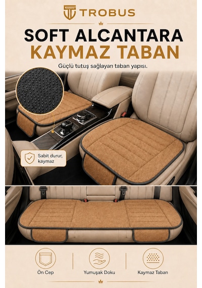 Opel Combo Üniversal Soft Alkantra Çizgili 3 Parça Oto Koltuk Minderi Taba
