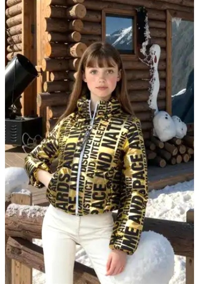 Veraura Lifestyle Kız Çocuk Gold Parlak Yazılı Şişme Mont