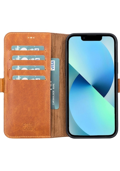 Apple Uyumlu iPhone 13 Pro Max Deri Cüzdanlı Kılıf Karamel