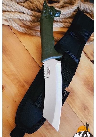İşlemeli Tpe Sap Outdoor Kamp Bıçağı Çakısı Kılıflı Kmi-540 Haki