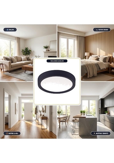 Jupıter Siyah 24w 6500k Beyaz Işık Sıva Üstü Yuvarlak Led Panel - Lc444-s865
