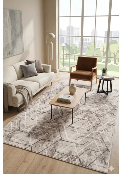 Villadia Home Textile Kaymaz Taban Modern Desen Halı Yolluk Leke Tutmaz Kolay Temizlenir Koridor Salon Yatak Mutfak Odası Vd4054vizon Vizon