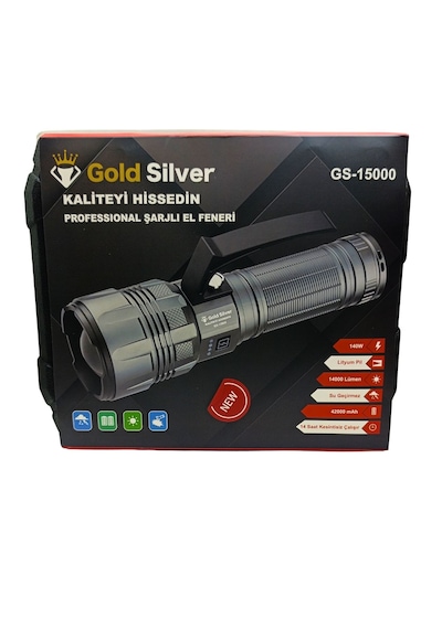 14000 Lümen Stadyum Işığı Gold Silver Gs-15000 140w 42000 Mah Şarjlı Çantalı Kulplu Projektör Fener