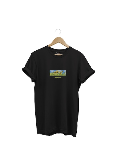 Sunflower Ayçiçeği Minimal Doğa Baskılı Regular Fit %100 Pamuk Siyah T-shirt Siyah