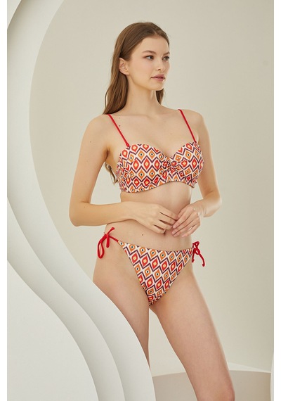 Loya Kadın Renkli Sundress Yandan Bağlamalı Tek Alt Bikini