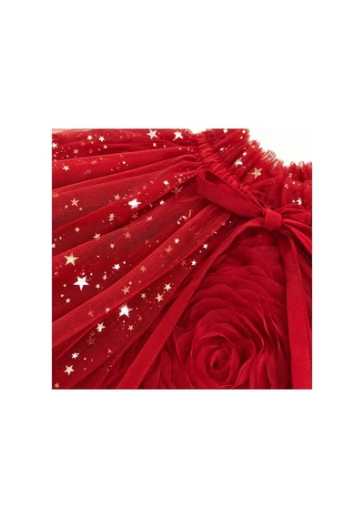Ministok Shine Rose Pelerinli Kız Çocuk Özel Gün Elbisesi Kırmızı
