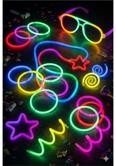 100 Adet Fosforlu Glow Stick Parti Seti Bileklik, Kolye Ve Eğlenceli Işık Çubukları Çok Renkli