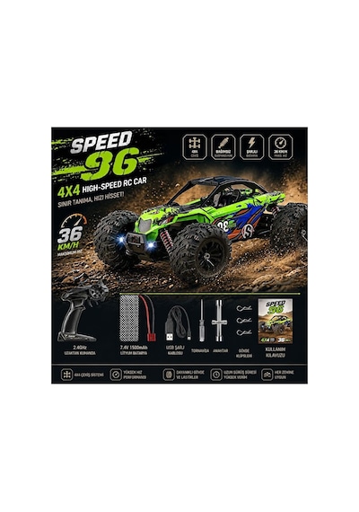 Uzaktan Kumandalı Araba Full Fonksiyon Işıklı Drift 4x4 36 Km Hız Yapan Kumandalı Jip Off Road Aracı Siyah - Yeşil Uzaktan Kumandalı Araba Full Fonksiyon Işıklı Drift 4x4 36 Km Hız Yapan Kumandalı Jip Off Road Aracı Siyah - Yeşil