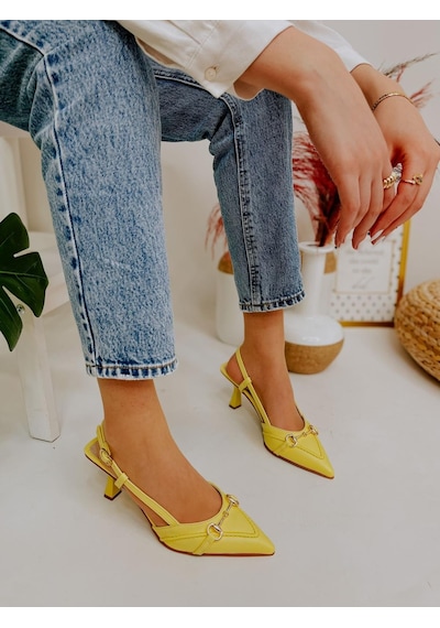 Ervanın Butiği Sarı Deri Moss Toka Detay Kadın Stiletto-3650