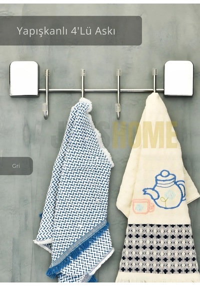 Jet's Home Yapışkanlı 4'lü Askılık Paslanmaz Metal Havluluk Krom Krom