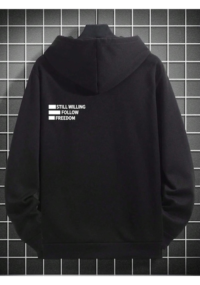 Startmore Siyah Unisex Siyah Freedom Follow Baskılı Oversize Kapüşonlu