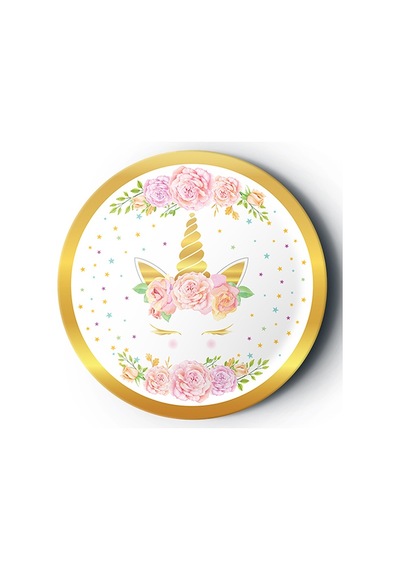 2 Paket 8'li Karton Tabak Gold Yaldızlı Çiçekli Unicorn - Parti Tabağı