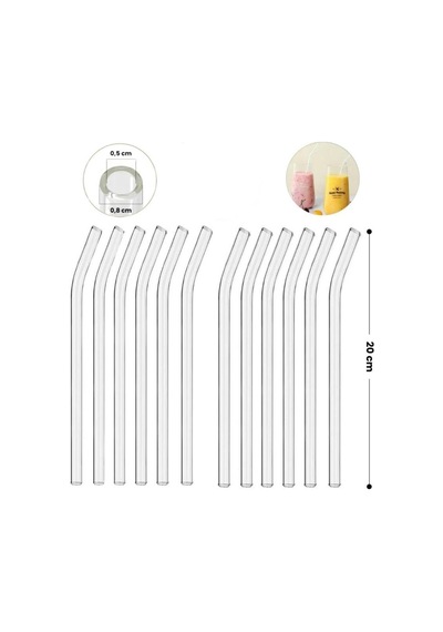 Omnisoft Eğimli Kalın Cam Kokteyl Pipet 12'li Şeffaf