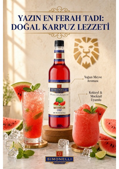 Simonelli Karpuz Watermelon Aromalı Kahve ve Kokteyl Şurubu 700 Ml + Şurup Pompası - Ferahlatıcı Soğuk Kahve Mocktail Frozen Smoothie ve Limonata Şurubu