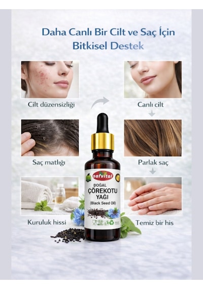 Safvital Çörekotu Yağı %100 Saf Bitkisel Bakım Yağı 20 Ml Cilt Saç Güçlendirici Doğal Yağ