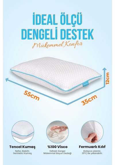 Viscofoam Comfy Boyun Destekli Ortopedik Yastık Tombul Visco Yastık - 55x35x12cm