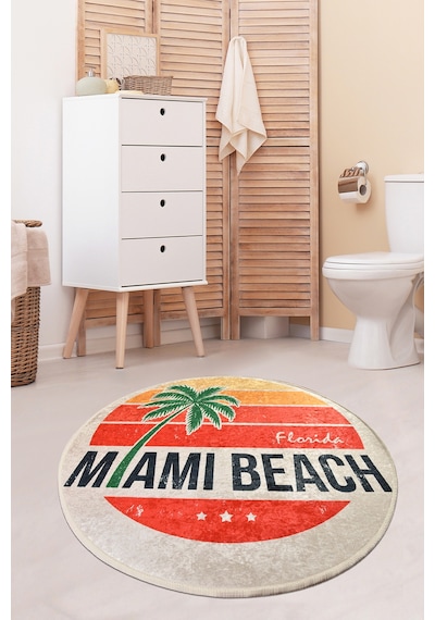 Mıamı Beach Djt Çap 100 Cm Banyo Halısı Çok Renkli