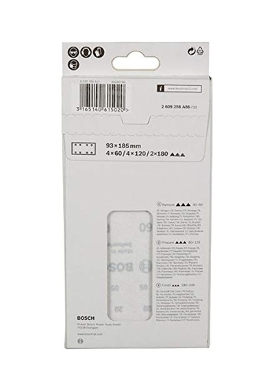 Zımpara Kağıdı 10'lu Set 93 185 Mm 60 120 180 Kum 8 Delik Gri