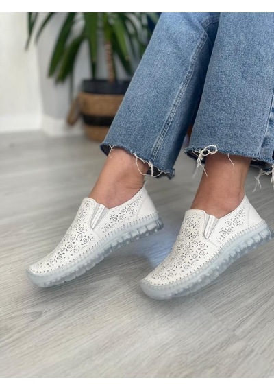 Beyaz Kadın Hakiki Deri Yumuşak Rahat Taban Sneaker Verry 001