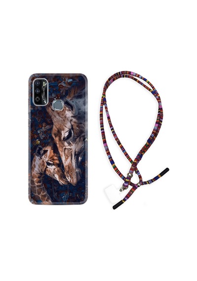 Infinix Hot 9 Play Kılıf Rasta Boyun Askılı Flowers Giraffe 1338