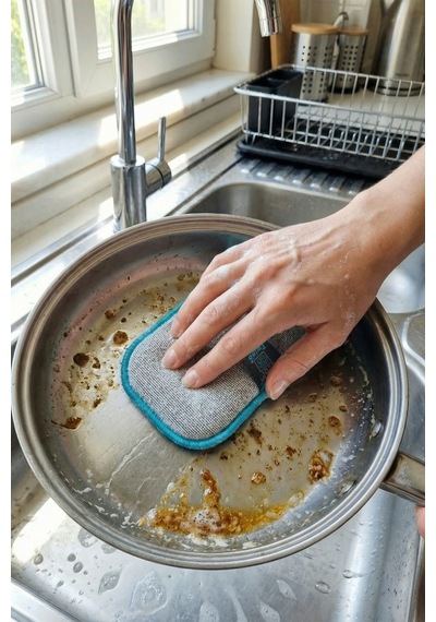 Twino 3'lü Bulaşık Süngeri Ultra Güçlü Sert Mutfak Ocak Teli Zor Kir Ovma Mikrofiber Temizlik Bezi