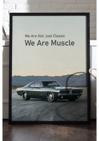 Dodge Charger Siyah Ahşap Çerçeveli Poster, Dekoratif Araba Duvar Tablosu