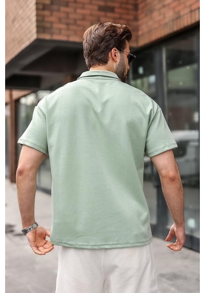 Madmext Mint Yeşili Polo Yaka Oversize Erkek Tişört E7185