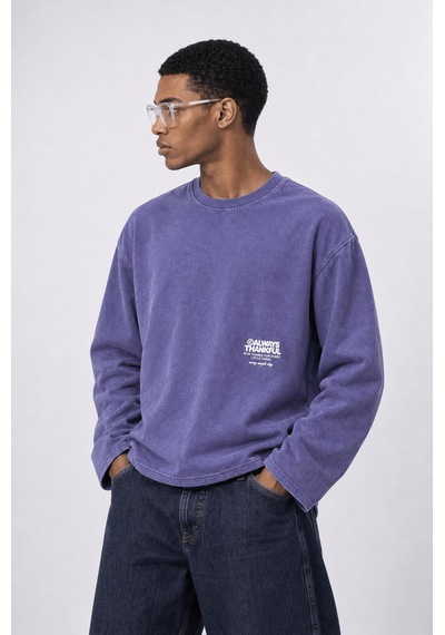 Respire Erkek Always Baskılı Yıkamalı Oversize Long Sleeve Mor