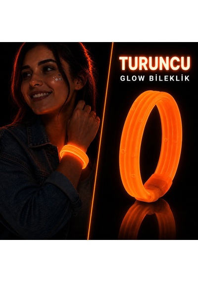 Turuncu Kalın Glow Bileklik Kırılarak Yanan Parti Ve Festival Bilekliği