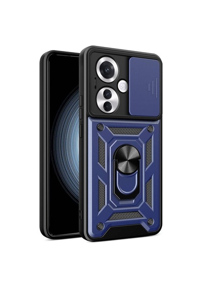Ennar Oppo Reno 11f 5g Kılıf Magnetik Standlı Sürgülü Kamera Korumalı 360 Döner Yüzüklü Kapak Lacivert