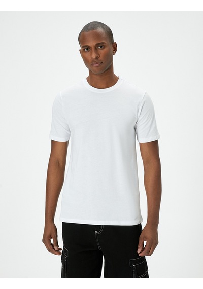 Koton Basic Tişört Slim Fit Kısa Kollu Bisiklet Yaka Beyaz 5wam10041hk Beyaz