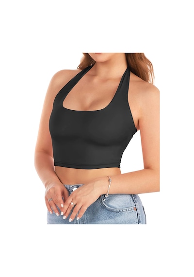 Liona Kadın Kare Yaka Siyah Renk Crop Top Bluz 001