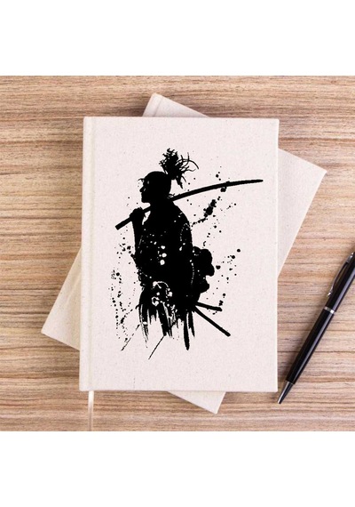 Samurai Miyamoto Musashi Çizgisiz Kanvas Defter Krem