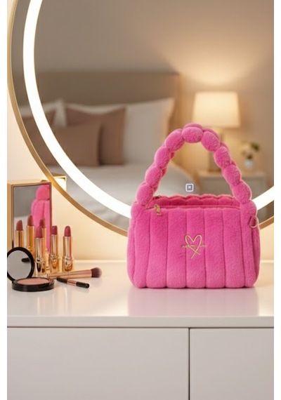 Caş Dekorasyon Pembe Renk Peluş Makyaj Çantası