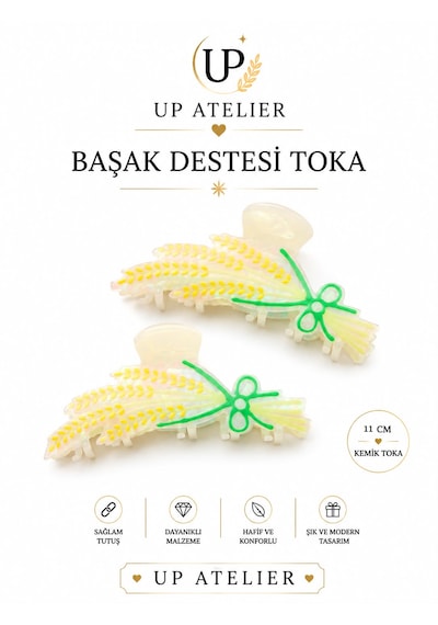 Başak Destesi Kemik Toka 11cm Sarı-yeşil