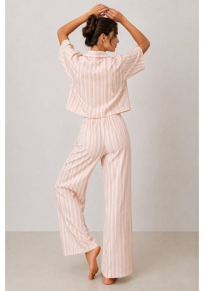 Bella Notte Viskon Çizgili Kısa Kollu Pijama Takımı Çok Renkli