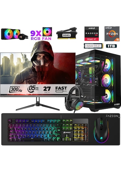 Xaser Star X390 R5-7500F 32 GB 1 TB M.2 NVMe SSD 16 GB RX9060XT 27" Free Dos Dizüstü Bilgisayar