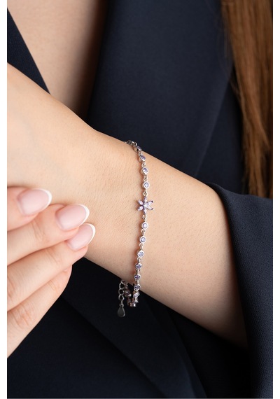 Çekirdekjewelry 925 Ayar Gümüş Mortaşli Lotus Bileklik Gri