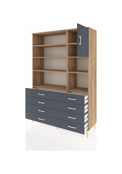Hyperion Dolap 8 Raflı 8 Çekmeceli Tek Kapaklı 132x44x195 Çam-antrasit/antrasit Antrasıt/antrasıt Hyperion Dolap 8 Raflı 8 Çekmeceli Tek Kapaklı 132x44x195 Çam-antrasit/antrasit Antrasıt/antrasıt