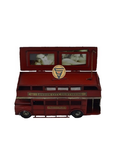 Dekoratif Nostaljik Metal Vintage London Bus Kırmızı