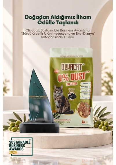 Olivacat Zeytin Çekirdeğinden Üretilen Doğal Tozsuz Kedi Kumu 2 x 7 L