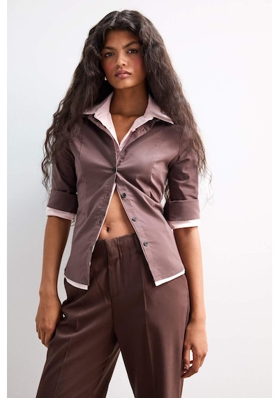 Defacto Fitted Poplin Uzun Kollu Gömlek F9434ax25aubn267 Kahve